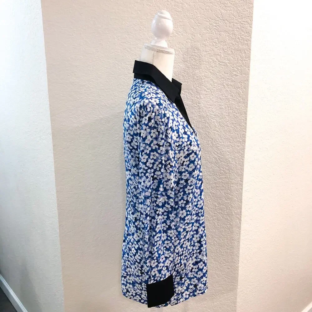 Emanuel Ungaro Silk Blue Floral Button Up Top Blouse
